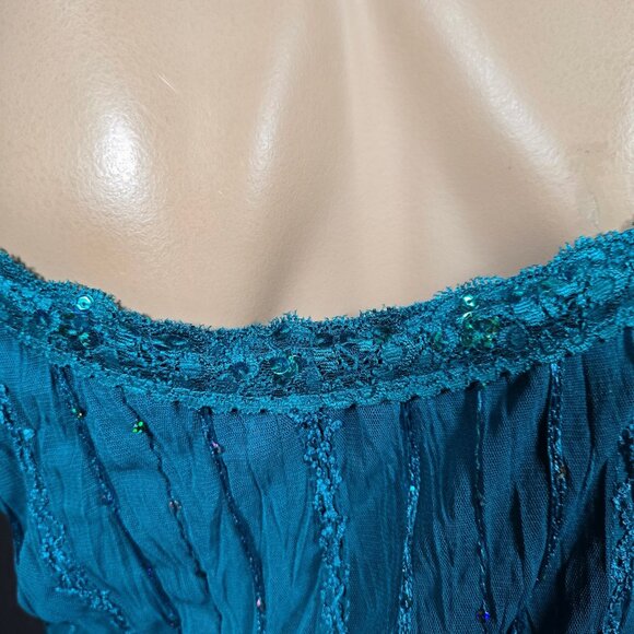 Y2K Blue Sequin Layered mesh Babydoll Top Sleeveless Camisole Size L Fairy Boho - Picture 9 of 11